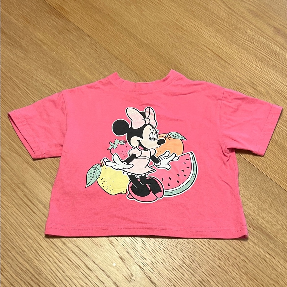 Disney Pink Tee with Minnie Mouse and Fruit Design